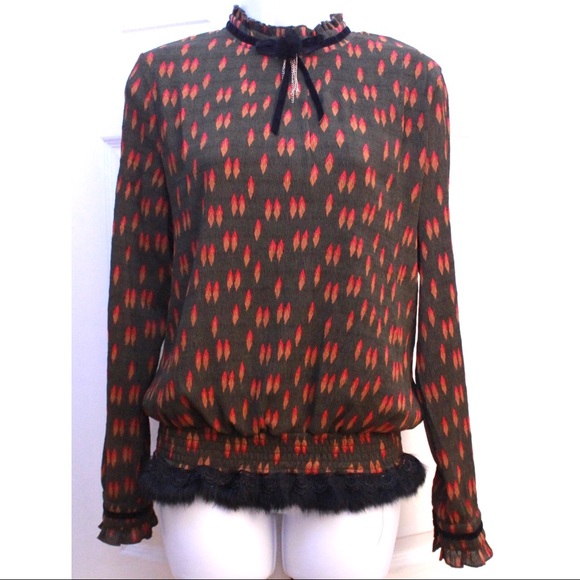 Vintage Tops - Festive Vintage Sophisticated Mink Trimmed Blouse Vintage Tops - Festive Vintage Sophisticated Mink Trimmed Blouse